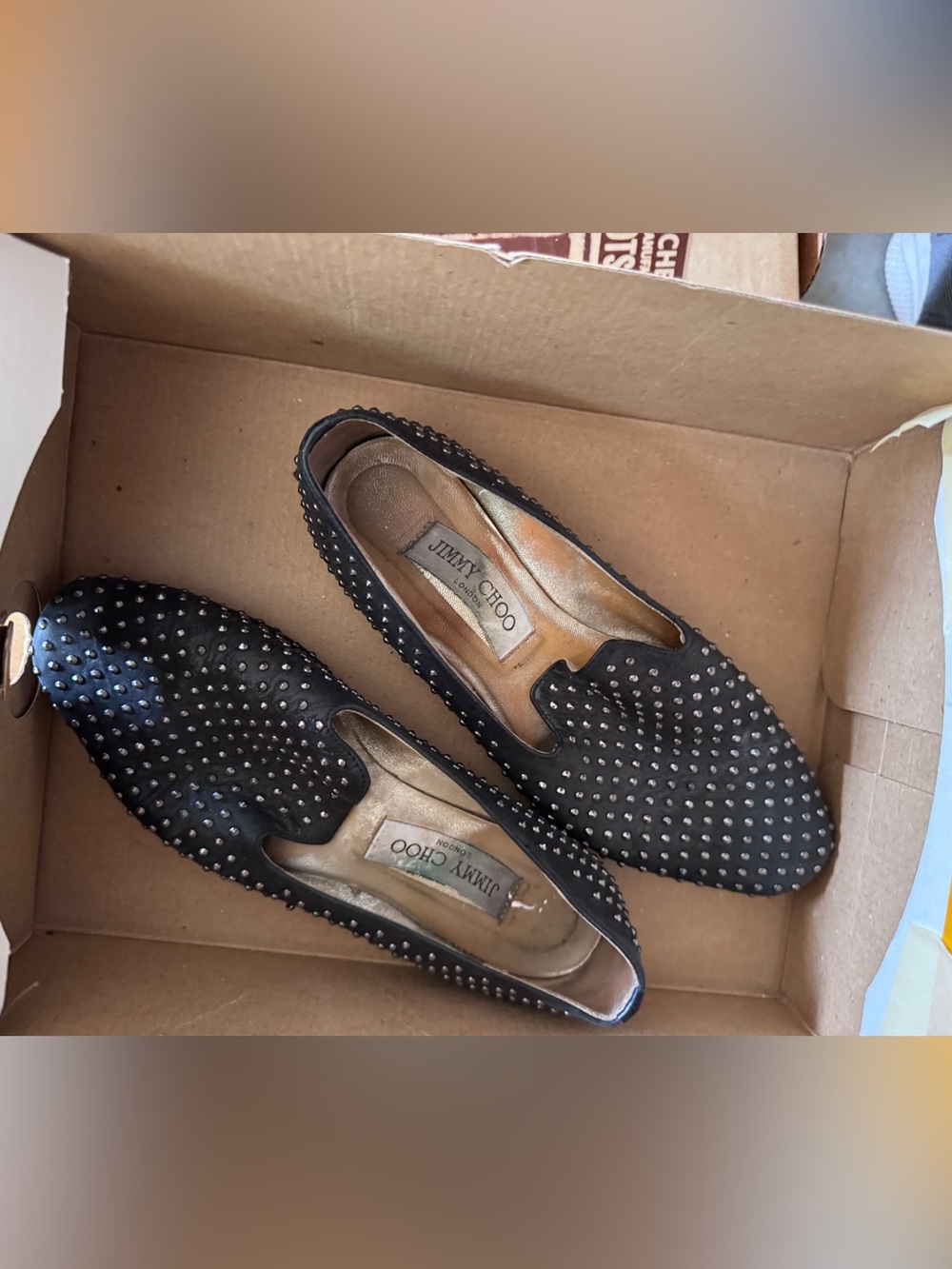 Jimmy Choo Black Studded Slip-On Flats